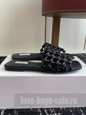 TOTEME Braided-leather bandeau slides black