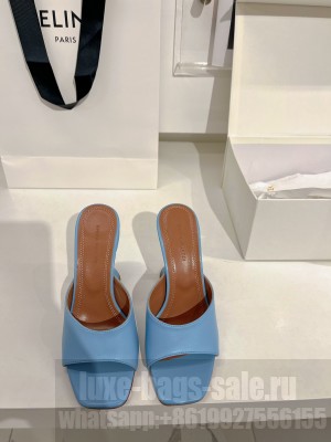 Amina Muaddi White Lupita Heeled Sandals 9.5cm Slide Lambskin Open pointed toe Mule Blue