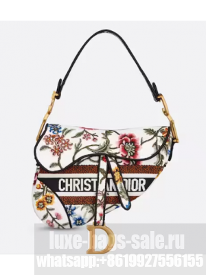 DIOR SADDLE BAG White Multicolor Dior Petites Fleurs Embroidery M0446CEA