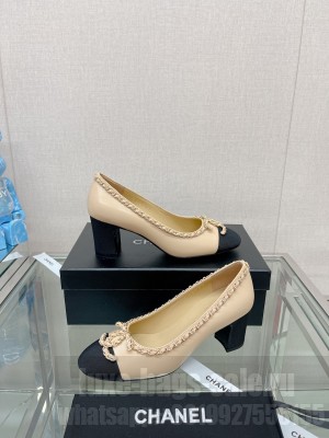 Chanel Lambskin 6.5 Pumps with Chain CC Beige 2023 