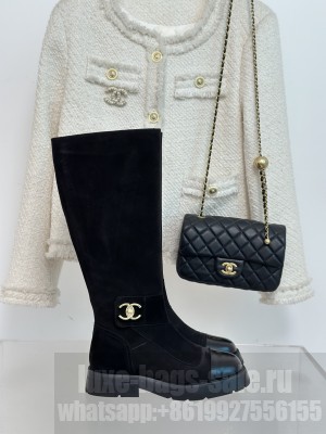 Chanel 3.5cm Suede Boots Black