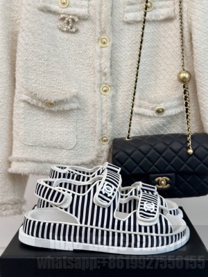 Chanel Stripes Beach Flat Sandals 2024 05