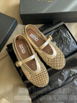 Alaïa ballet flats in fishnet with crystals gold