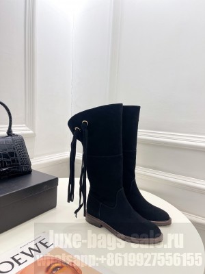 Chanel Suede Tassel Boots Black