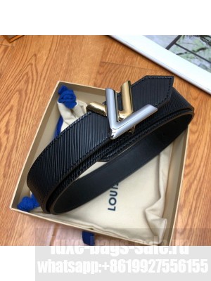 Louis Vuitton Twist Epi Leather Belt 30mm with Silver and Gold LV Buckle Black 2020 Collection