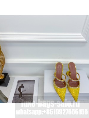 AMINA MUADDI HEEL 9.5CM GILDA POINTED TOE MULES GLITTER YELLOW 2021 Collection