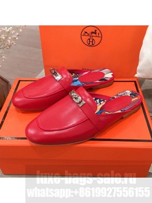 Hermes Classic Kelly Calfskin Flat Mules Red 2020 Collection