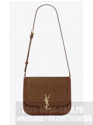 Yves Saint Laurent SOLFERINO MEDIUM SATCHEL IN LEATHER AND A BRAIDED SUEDE PRINT 02525 LIGHT BROWN