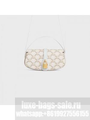 CELINE CLUTCH ON STRAP TABOU IN TRIOMPHE CANVAS AND CALFSKIN 101592 WHITE