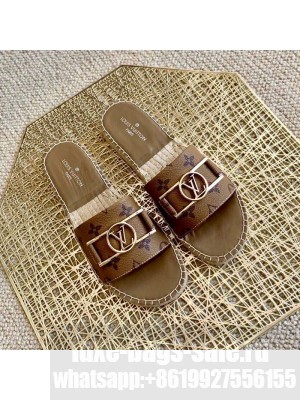 Louis Vuitton Monogram Reverse Canvas Espadrille Slide Sandals with Rectangle LV Buckle 2021 Collection