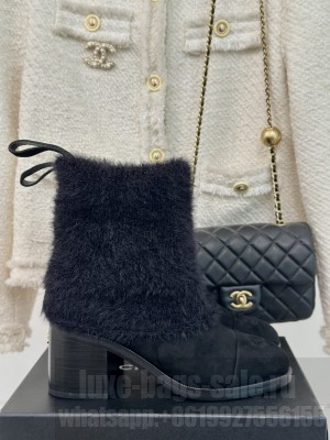 Chanel Knit Foldover & Suede Ankle Boots Black 2024 
