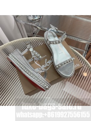 Christian Louboutin Pyraclou Espadrilles Wedge Sandals 6cm Silver 2023