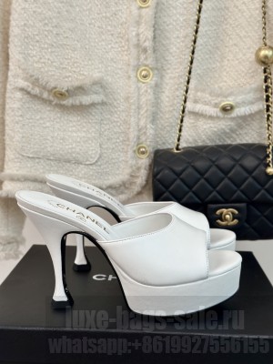 Chanel Platform 3.5cm Heel 9.5cm Lambskin Mule White