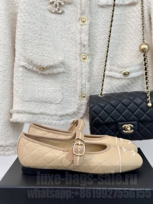 Chanel Lambskin Mary Janes Flat Ballet G45503 Beige 2024