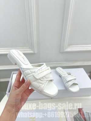 Dior Foldover Flat Slide Sandals in Cannage Lambskin White 2023