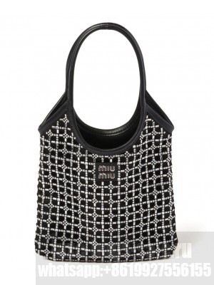 Miu Miu Satin Handbag With Synthetic Crystals 5BA281 Black