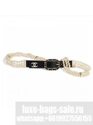 Chanel Calfskin Pearl Chain Belt AA6898 Black  2021 Collection