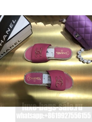 Chanel Chain CC Lambskin Espadrilles Slide Sandals Pink Spring/Summer 2021 Collection