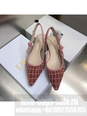 Dior J'Adior Slingback Flat in Pink Crocodile-Effect Embroidered Velvet 2021 Collection