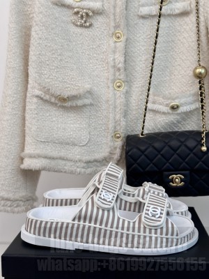 Chanel Stripes Beach Flat Sandals 2024 06