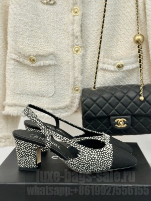 Chanel Strass & Grosgrain Slingback Pumps 6.5cm White/Black 2024 