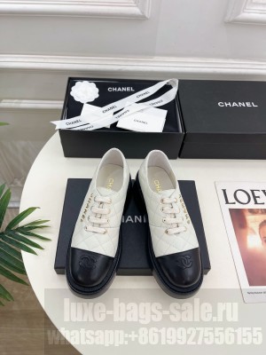 Chanel 5.5cm Lambsink Quilted CC Logo Lace-up Loafer White 2025