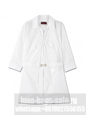Gucci Women's Horsebit Cotton Poplin Shirt Dress White