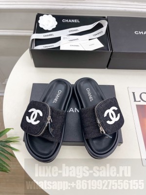 Chanel Canvas Pillow Slides Sandal with Zip Pouch Black 2025