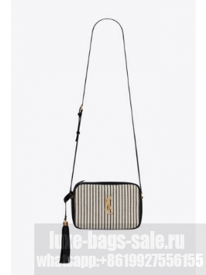 SAINT LAURENT LOU CAMERA BAG IN CANVAS AND SMOOTH LEATHER 612542 CREAM ET NOIR