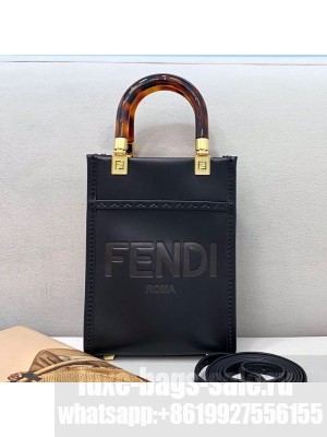 Fendi Sunshine Leather Mini Shopper Tote Bag Black  2021 Collection