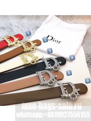 Dior Reversible Leather Belt with Crystal Dior Buckle 30mm 2019 Collection