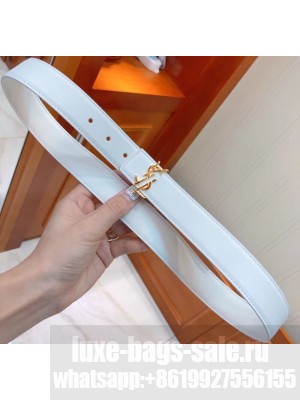Saint Laurent Width 3cm Logo Leather Belt White