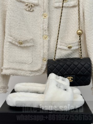 Chanel Wool Slide Mules White 2024