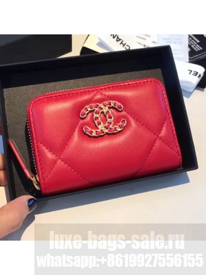 Chanel 19 Goatskin Zipped Coin Purse AP0949 Cerise Red 2019 Collection
