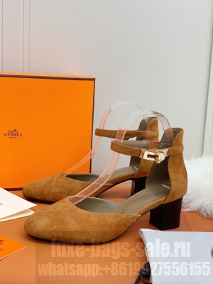 Hermes Kelly Suede 4.5cm Pumps Brown 2021 Collection