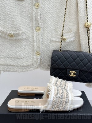 Chanel Slide CC With Rhinestones Mule White