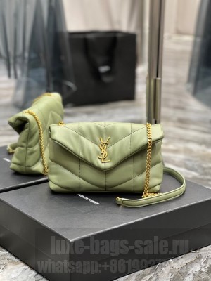 Yves Saint Laurent PUFFER SMALL CHAIN BAG IN QUILTED LAMBSKIN 620333 LIGHT GREEN