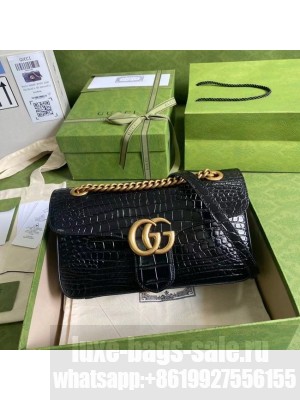 Gucci GG Marmont crocodile small shoulder bag 443497 black