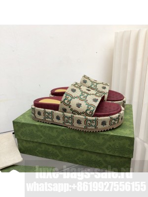 Gucci 100 GG Flower Jacquard Platform Slide Sandals 2022 Collection 01