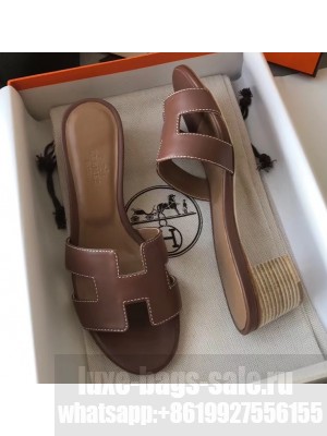 Hermes Heel 5cm Oasis Slipper Sandals in Swift Box Calfskin Brown 02