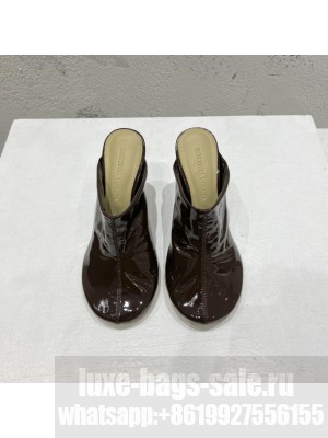 BOTTEGA VENETA Patent Leather High Heel Mules 9.5cm Chocolate 2022 Collection