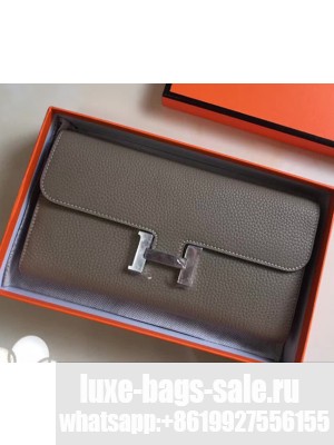 Hermes Epsom Calfskin Constance Long Wallet Clutch Bag Etoupe
