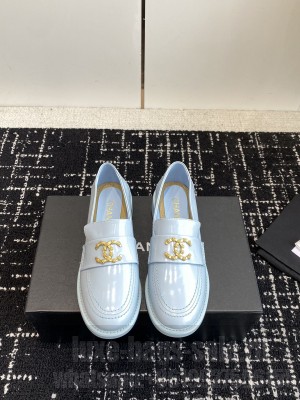 Chanel Calfskin & Metal CC Logo Moccasins G45663 Blue Loafer 2024 