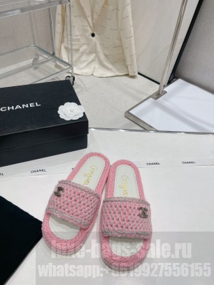 Chanel Cord Flat Slide Sandals 2023SS Pink