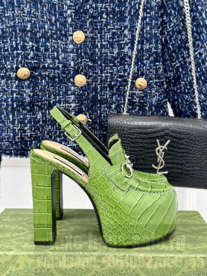 Gucci 5cm Platform 13.5cm Heel Slingback Pumps with Horsebit 07