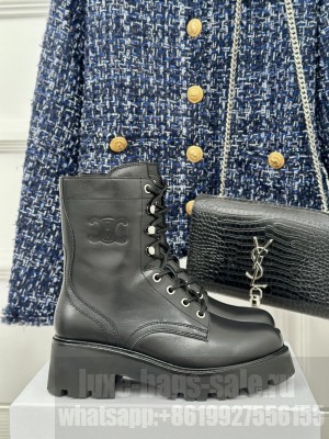 CELINE TRIOMPHE RANGERS MID LACE-UP BOOT IN SHINY BULL BLACK