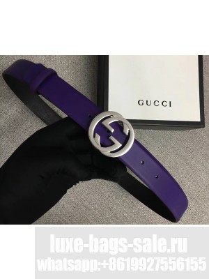 Gucci Width 3cm Leather Belt Purple With Interlocking G Buckle