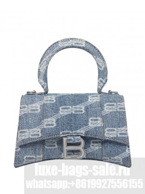 Balenciaga BB Monogram Hourglass XS Denim Tote Blue