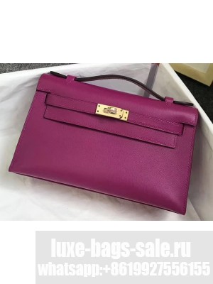 Hermes Kelly 22 Clutch Bag In Original Swift Leather Purple