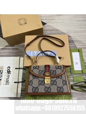 Gucci Ophidia small top handle bag with Web 651055 blue&brown
